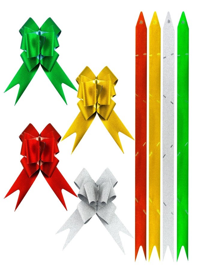 Quacc 40 PCS Mini Xmas Gift Wrapping Pull Bows, Decorative Pull Ribbon Bows for Christmas New Year Valentine's Day Birthday Present Hampers Wedding Car Decoration Bow - 4 Colors - Image 1